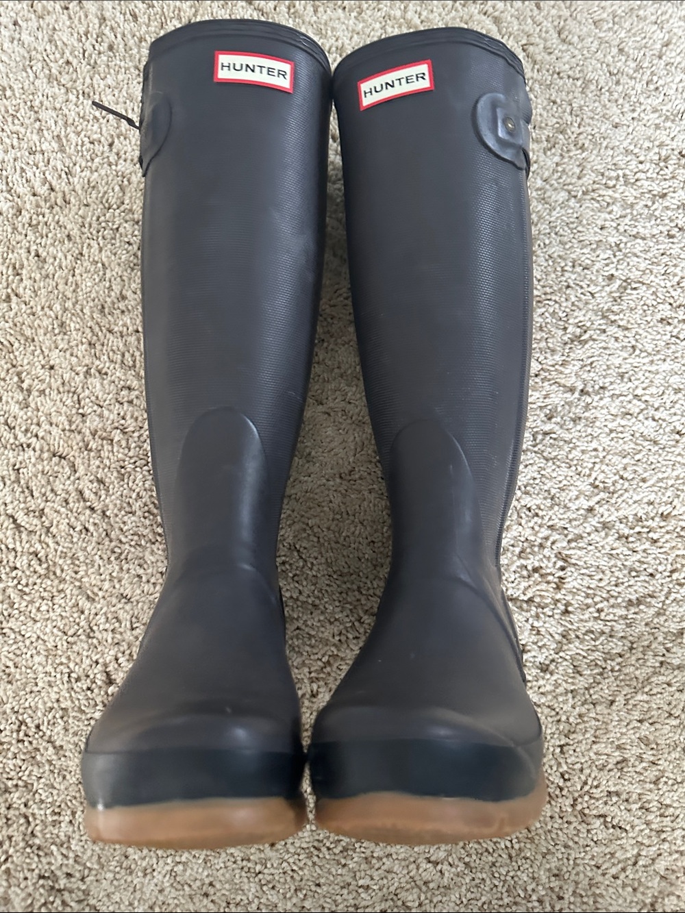 Hunter Black Tall Gloss Rain Boots with Gum Soles